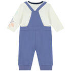 Baby Boys Blue & Ivory Logo & Frog Dungaree Set, 1, hi-res